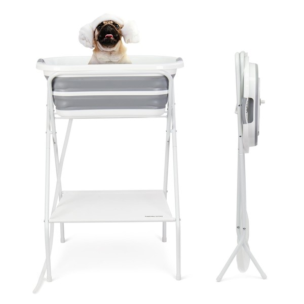 BEBEROAD PETS 2 in 1 Dog Bath Tub Dog Washing Station for Bathing and Grooming, Elevated Collapsible Foldable Portable Shower Bathtub for Small Dogs Cats Pet, Indoor and Outdoor