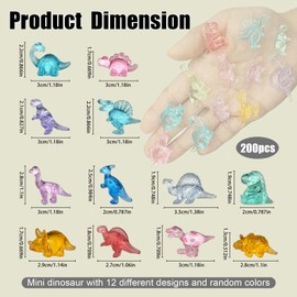 200 Pack Mini Dinosaur Figures, Multi-Colored Translucent Acrylic Dinosaur