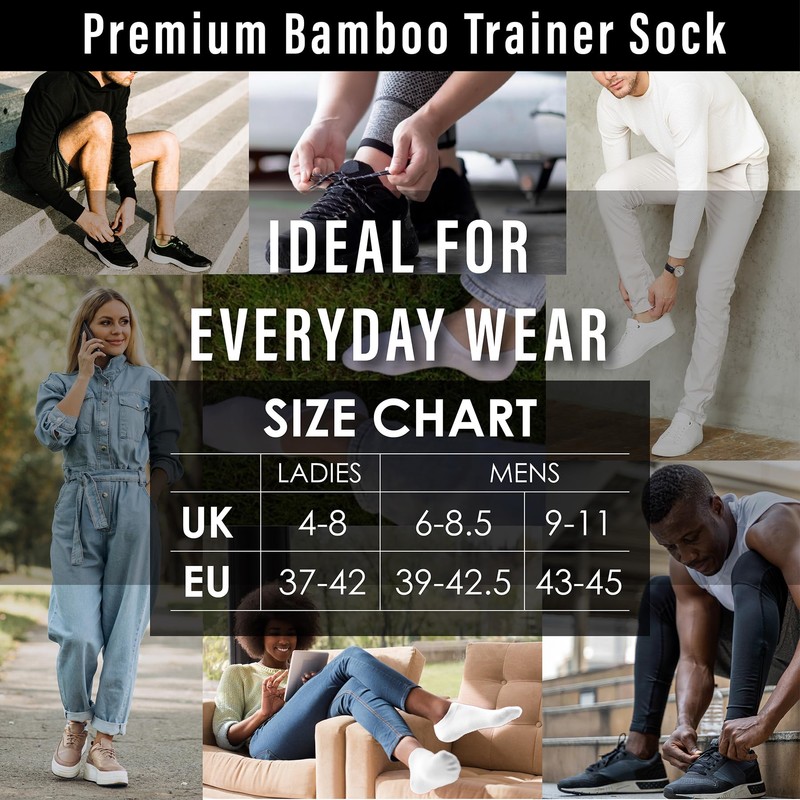 The Essentials Wardrobe 12PK Mens Bamboo Trainer Socks - UK