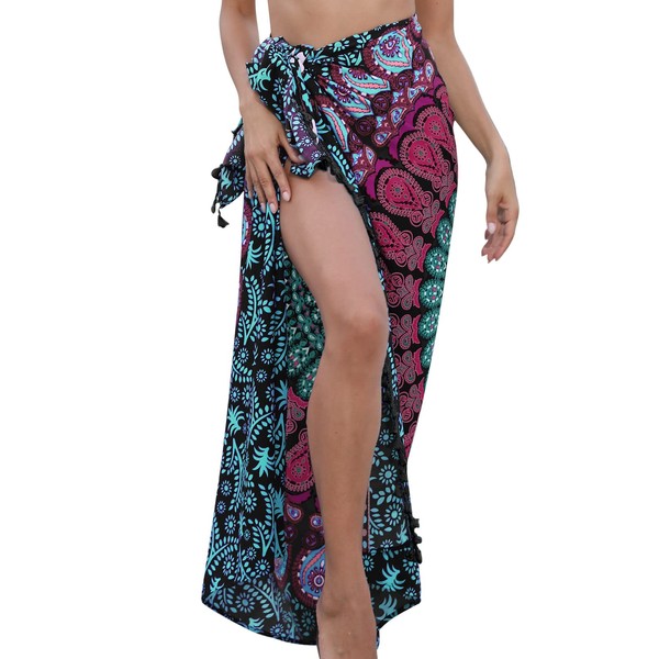 UMIPUBO Beach Sarong for Women Chiffon Swimwear Bikini Cover Up Boho Beach Pareo with Tassel Summer Long Swimsuit Wrap Skirts Dress Large Beach Scarf Shawl (F)