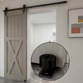 CCJH 7 FT Sliding Barn Door Hardware Track Kit & Barn Door Floor Guide Heavy Duty Sturdy Smoothly and Quietly Fit Max 42" Wide Door Single Door Hanging Rail