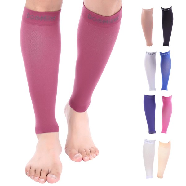 Doc Miller Calf Compression Sleeve Men and Women - 15-20mmHg Shin Splint Compression Sleeve Recover Varicose Veins, Torn Calf and Pain Relief - 1 Pair Calf Sleeves Maroon Color - Medium Size