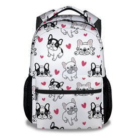 UNIKITTY French Bulldog Backpack for Girls Boys, 16 Inch White Dog theme Backpacks with Adjustable Straps, Cute, Large Capacity Bookbag for Kids School