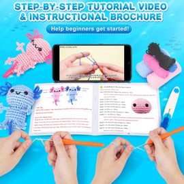 Crochet Kit for Beginners -2PCS Axolotl Crochet Kit with Step-by-Step Video Tutorials, Beginner Crochet Kit for Adults, Crochet Kit for Beginners Kids, Axolotl Family Crocheting Set (Blue & Pink)