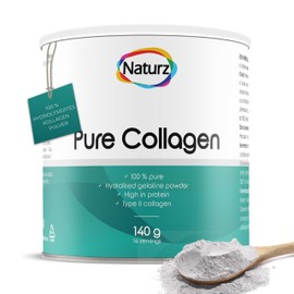 Naturz Pure Collagen Powder - 100% Hydrolysed Bovine Collagen Type II - German Quality - Tasteless Collagen Peptides for Skin, Hair & Nails - Laboratory Tested - 140 g