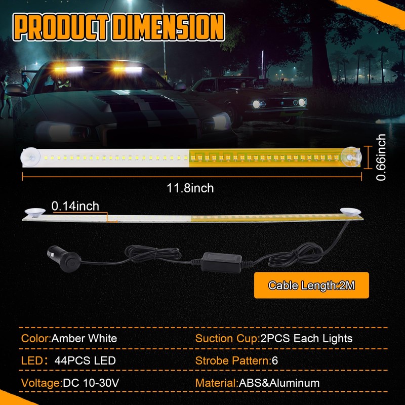 OPPBUY Emergency Dash Strobe Light 6 Flashing Mode Amber White