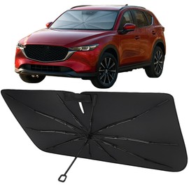 Proadsy Windshield Sun Shade Umbrella for 2023-2025 Mazda CX-50 Foldable Car Umbrella Sunshade with Soft TPU Handle Spring Structure Crystal Cooling Material Protect Car from Rays & Heat