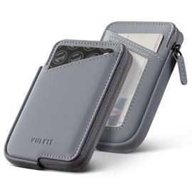 VULKIT Credit Card Holder RFID Blocking Leather Zip Card Holder Wallet Slim Minimalist Card Wallet, Holds 10+ Cards, Folded Notes