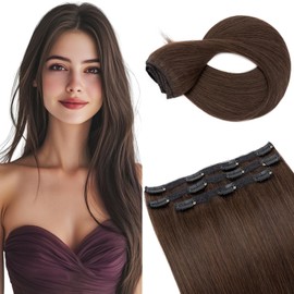 Elailite Hair Extensions Clip In Real Human Hair Remy #02 Dark Brown Double Weft Seamless Hairpieces Straight 10 Inch (56 g) 56g 3 Pieces