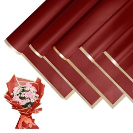 XIGUI 20 Sheets Gold Edge Gift Wrap Paper,Korean Florist Bouquet Supplies,DIY Crafts,Gift Packaging or Gift Box Packaging, Waterproof Floral Wrapping Paper 22.8 * 22.8Inch (Sub-Red Gold)