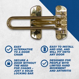 UAP Robust Door Restrictor & Lock for UPVC Doors - Solid Bar Door Stop with Easy-Grip Design for Limited Mobility - Chain-Free Safety Guard, Door Chain Alternative (Polished Chrome)