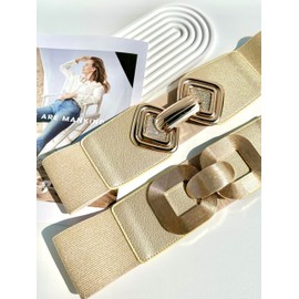 WADAINIS - Cinturón elástico ancho para mujer, 2 unidades, con hebilla dorada, para mujer, Oro, Fits Waist Size 35-38"