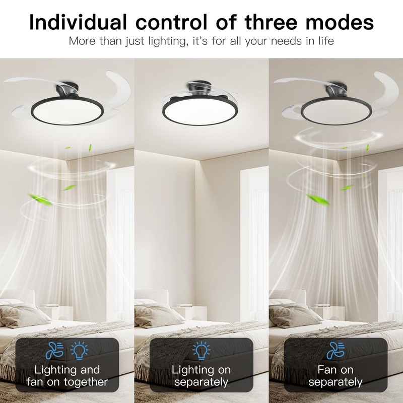 AHAWILL 48 Inch Retractable Ceiling Fan,Low Profile Ceiling Fan with