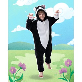 corimori Fluffy Cat Costume for Children with Headband Carnival Fancy Dress Costume Onesie for Girls Boys Height 110-130 cm