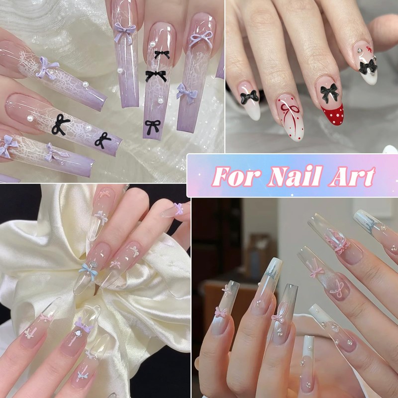 2 Boxes 3D Bow Nail Charms, Black Mini Bow Charms