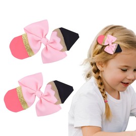 First Day of School Hair Bows for Girls Back to School Pencil Hair Clips for Toddler Pink Glitter Bow Clips for Kindergarten Students Bowknot Barrette Hairpin for Girls 2 PCS