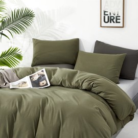 Houseri Army Green Comforter Set Queen Olive Green Bedding Sets Dark Green Comforter Queen Size Teen Boys Solid Green Comforter Queen Men Comfy Soft Dark Color Military Green Dorm Bedding Queen 3 Pcs