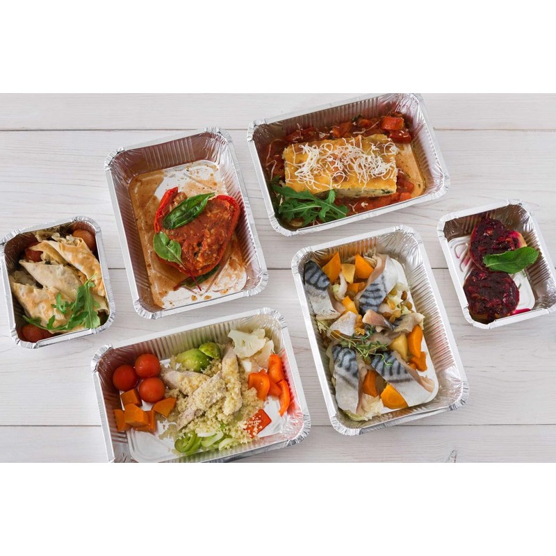 PRECIOUS LONDON Aluminium Foil Food Containers with Lids, 50 Pack,