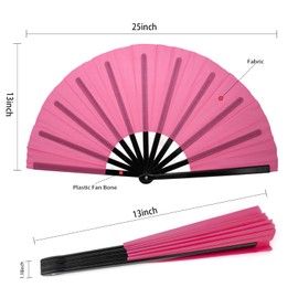 QIRMIZI 2 PCS Large Rave Fan Folding Clack Popping Line Dancing Fans Boots On The Ground Fans, Hand Fans for Halloween, Burlesque, Rainbow Outfits,Deep Pink,Green