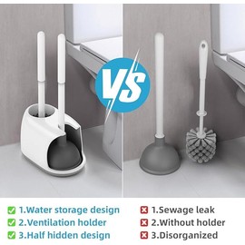 Generic Toilet Plunger and Silicone Brush Combo with Two Silicone Brush Replacement for Bathroom Cleaning, White, 1 Set, FX-04