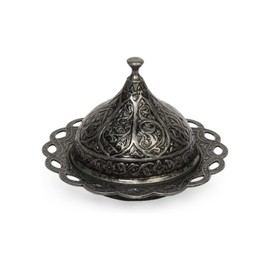 Alisveristime Coated Handmade Brass Sugar Chocolate Candy Bowl Serving Dish with Lid Sugar Container, Sugar Dish with Lid, Salt Bowl, Sugar Holder for Coffee Bar (Kubbeli) (Black)