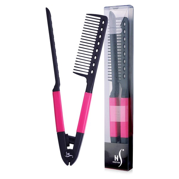 Herstyler Straightening Comb For Hair - Flat Iron Comb For Great Tresses Hair Straightener Comb With A Firm Grip - Straightener Comb For Knotty Hair - Styling Comb For Unkempt Hair - Get wooed (Pink)