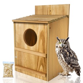 BKISVWCSop Owl House,Wooden Owl Box,Owl Houses for Outdoors, Suitable for Screech Owl Nesting Box and Kestrels, Easy Assembly with Circular Opening, Includes Mounting Screws and Wood Shavings