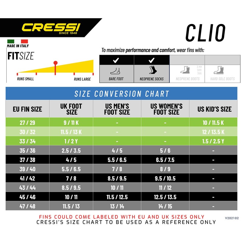 Cressi Clio Snorkeling and Diving Fins -Yellow, 27/29 - 8.5/10.5