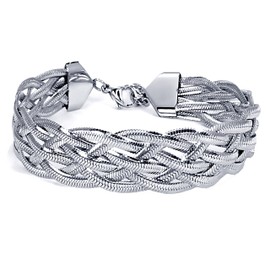 DEAROK Stainless Steel Bracelets for Women Silver Bracelets for Women Mesh Chain Bracelets for Gril Braided Herringbone Bracelet Friendship Gift for Women