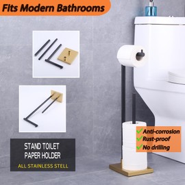 GERZWY Bathroom Free Standing for Countertop Toilet Paper Holder SUS 304 Stainless Steel Stand Modern Paper Towel Holder (Black & Gold) DZY003-BD