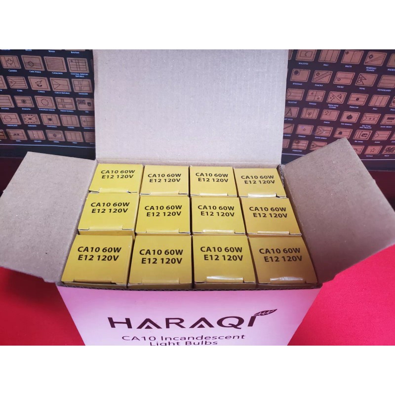 Haraqi 12 Pack 60w E12 C32 Flame Tip Clear Light