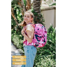 uninni 16" Kid's Backpack for Girls and Boys Age 6+ with Padded, and Adjustable Shoulder Straps. Fits for Height 3'9" Above Kids (Camouflage Fuchsia/Pink)