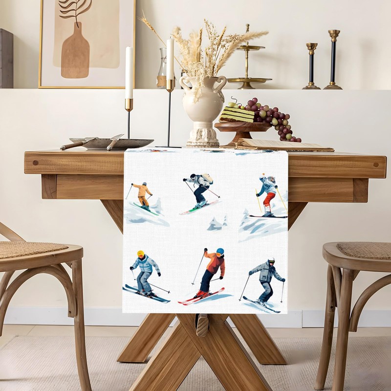 Heyfary Skiing Skier Table Runner Winter Snow Ski Party Decoration