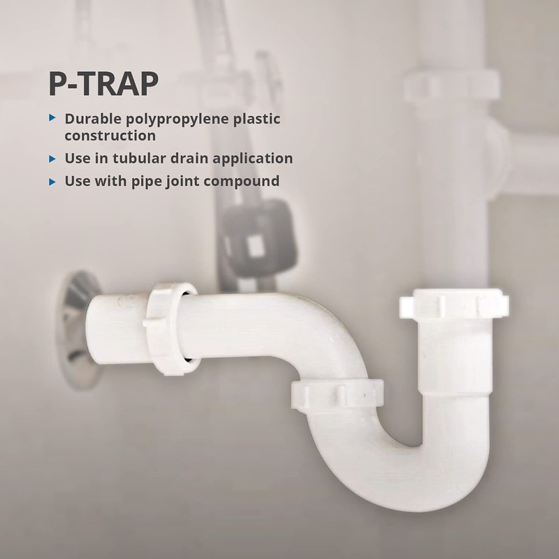HIGHCRAFT Q34I34 Plastic P-Trap for Tubular Drain Applications 1-1/2 Inch