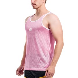 AIMPACT Men Athletic Workout Tank Top Mesh Quick Dry Casual Gym Sleeveless Shirts (Pink XL)