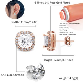 TOPGRILLZ Square Stud Earrings 925 Sterling Silver 5A+ Cubic Zirconia 14K Gold Black Diamonds Stud Earrings For Men Women Aretes De Hombre-Pink