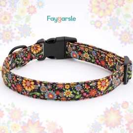 Faygarsle Floral Dog Collar for Girls and Female Dogs Soft and Fancy Pet Collar with Flower Design Ideal Black Dog Collar for Small Medium Large Dogs S