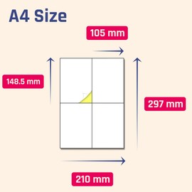 15 Sheets, 60 Pieces - Large Sticky Labels for Storage Boxes, A4 Printing Printer Labels 4 per Sheet - 148.5 x x 105 mm (A6)