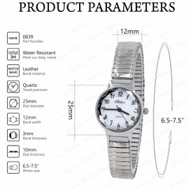 Blekon Collections Women's 25mm Analog Display Case Cut Crystal Mother of Pearl Dial Slim Metal Stretch Expansion Band Ladies Wrist Watch White/Silver