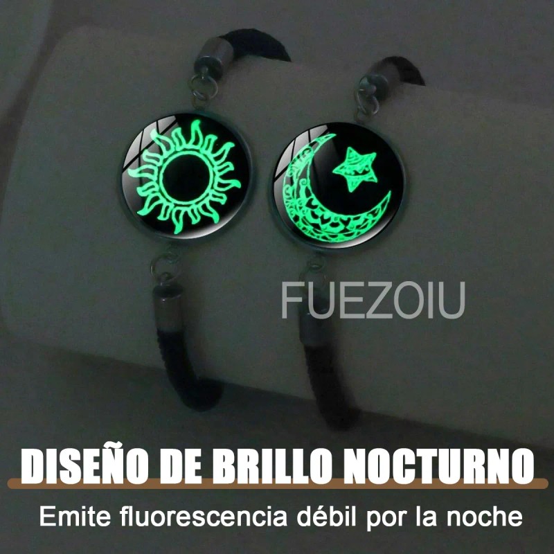 Fuezoiu 2pc Pulseras Para Parejas De Sol Y Luna Brilla