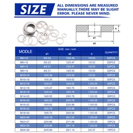 Crush Washer Oil Drain Plug - 568 Pieces 18 Sizes Aluminum Automotive Engine Oil Pan Drain Plug Gasket Assortment Kit (M6 M8 M10 M12 M14 M16 M18 M20 M22 M24)