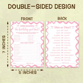 GREOXG Pink Birthday Game Card, 5x7 Inches Bow Themed Party Card, Who Knows The Birthday Best, Entertainment Creative Games for Friends, Double-Sided, Party Supplies and Decorations-A07