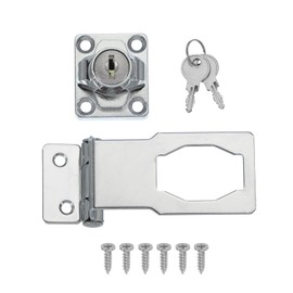 sourcing map Twist Knob Keyed Hasp Locks Safety Packlock Clasp Hasp Latches with Keys & Screws 3 Inch 90°Right Angle for Window Barn Drawer Cabinet Garage Closets Doors (Silver)