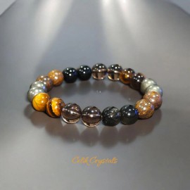 Unbranded Pyrite, Bronzite, Smoky Quartz, Gold Obsidian, Tiger Eye Bracelet Natural Stones