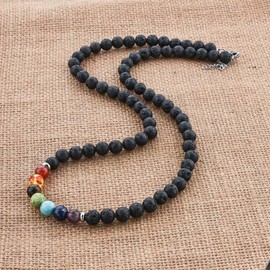 Mystiqs Deluxe Handmade Lava Rock Beaded Stone Necklace Essential Oil Diffuser for Aromatherapy Ideal for Anti-Stress or Anti-Anxiety (Chakra & Lava for Women)