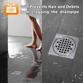 Shower Drain Kit 2 Inch Integrated Shower Flange Kit Compatible with Schluter Kerdi System, ABS Shower Drain Base Flange with 304 Stainless Steel 4'' Drain Grate and Waterproof Seals