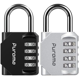 Puroma Paquete de 2 candados de combinación de 4 dígitos para exteriores, impermeables, para la escuela, el gimnasio, el clóset, la puerta, la valla, la caja de herramientas (plateado y negro)