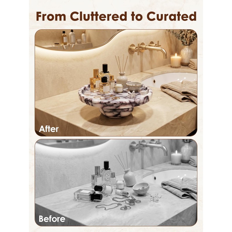 Marble Decorative Tray, 7" Round Marble Tray with Legs, Calacatta