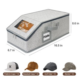 EITMOW Stackable Baseball Cap Organizer for Closet, Holds 24 Hats Each – Hat Storage Boxes with Cardboard Support, Snapback & Fitted Cap Holder, Space-Saving Hat Rack for Men, Grey (Casual, Pack, 1)