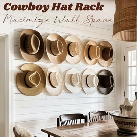TUSPIPAL 2.9Inch Hat Hooks for Wall - (8 Pack) Cowboy Hat Rack,SuitableSun Hats, Fedora, Wide Brim Hats Strong Hold Hat Hangers for Wall，Western Room Decor- (Black)
